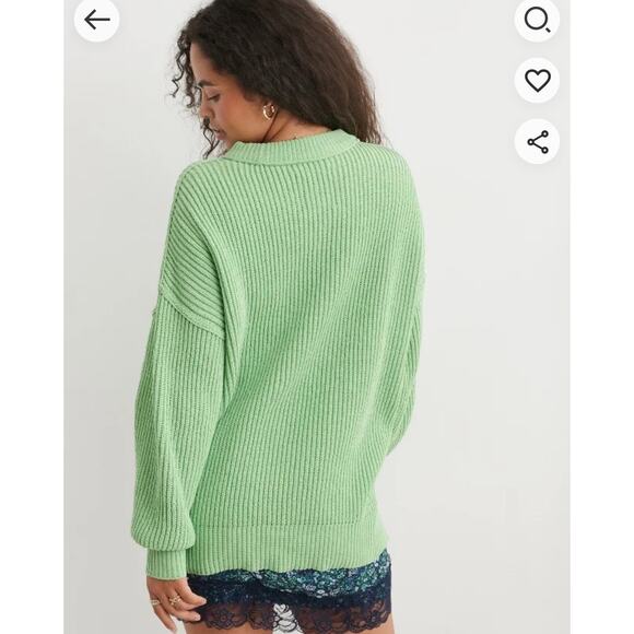 Aerie Beyond Chenille Sweater Lime Green Women's SP Ribbed Knit Oversized Chunky - Picture 6 of 9